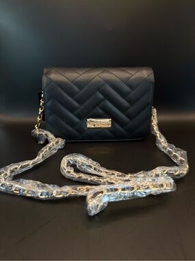 bebe Black Quilted Shoulder Bag with Gold Hardware